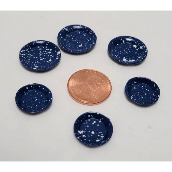 Vintage Lot of 22 Miniature Blue Enamel Speckled Design Dollhouse Kitchenware - Picture 6 of 9